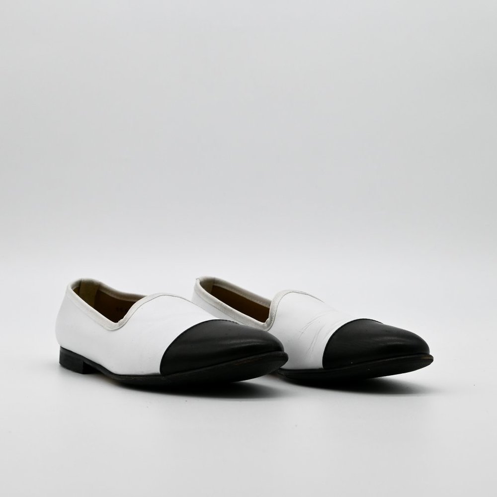 DEL TORO Women's Toe Cap Leather Flats Black White - Picture 2 of 6